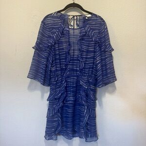 IRO Navy and Silver Sheer Eorie Animal Print Ruffle Dress Size 34 (XS)